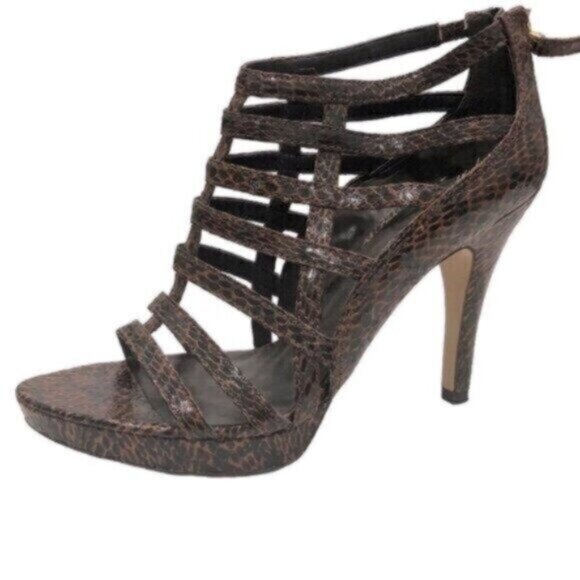 Franco Sarto Brown Leopard Print Strappy Gladiator Sexy Stiletto Dressy Heels 9 - Picture 3 of 10